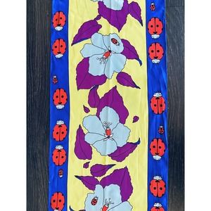 La Mendola Scarf Flower Lady Bug Design Rectangular Bold Colors Silk Scarf Italy